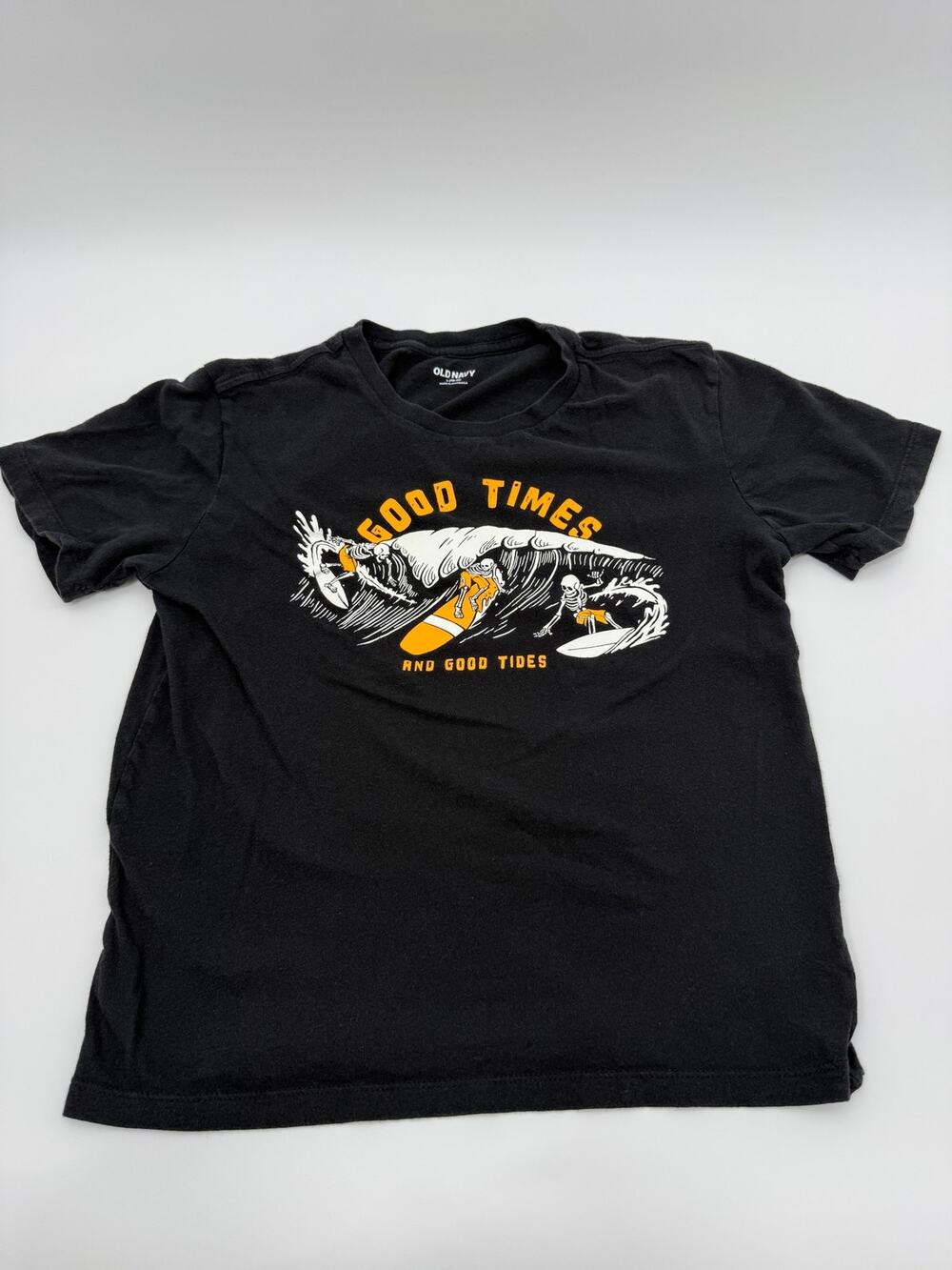 Old Navy Boys Good Times Good Tides Surf Graphic T Shirt Black Youth Large 10 12